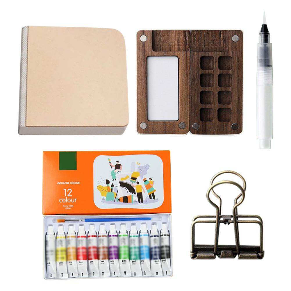 Portable Travel Paint Palette Mini Watercolor Palette Set Portable Watercolor Set Wooden Grid Paint Box Gift for Kids Birthday