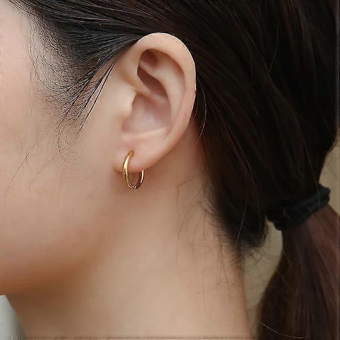 Cterwk 8 Pairs 316L Surgical Stainless Steel Stud Earrings Hoop Earrings for Women Men 14K Gold Plated Flat Back CZ Earrings Set