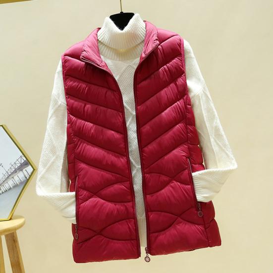 Women's Padded Vest Autumn Winter Ultra Light Zipper Closure Warm Sleeveless Jacket Slim Fit Windproof Stand-up Collar Waistcoat for Home Work