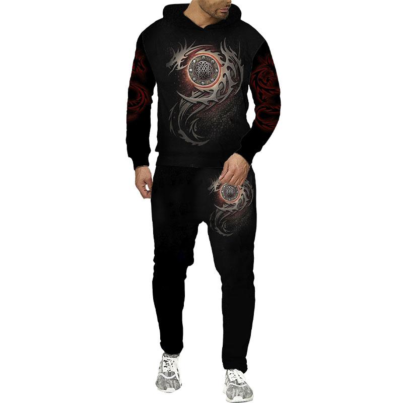 Мужской свитшот с 3D принтом дракона, комплект с капюшоном, мужской спортивный костюм/пуловер/куртка/брюки, спортивная одежда, весенне-осенний мужской костюм