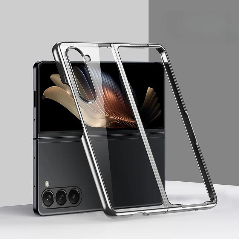 Electroplated Transparent Phone Case for Samsung Galaxy Z Fold 7 6 5 4 Fold6 Fold5 Fold4 Fold3 Clear Hard Shell Anti Drop Cover