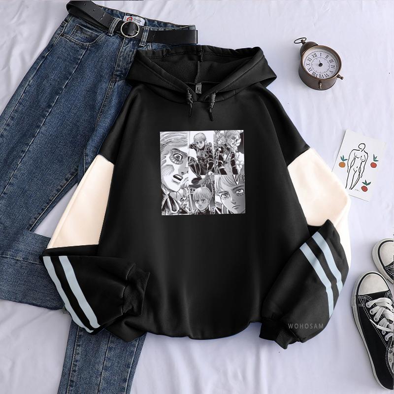 Harajuku Japan Anime Attack On Titan Manga Hoodies Women Funny Cartoon Comics Korean Fashion Aesthetic Patchwork Sweatshirt Male