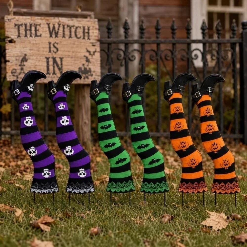 6pcs Pumpkin Bat Witch Legs Decoration Skull Witch Feet Lawn Decor Haunted House