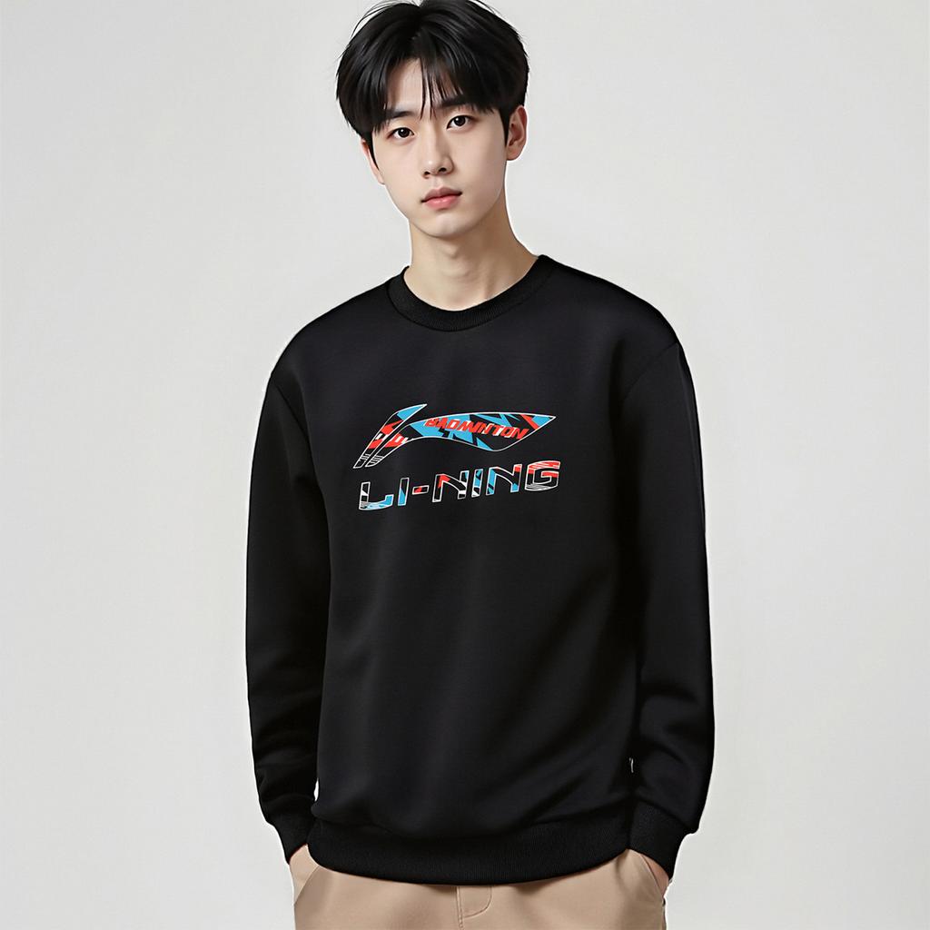 Li Ning Повседневная Мода Логотип Универсальный Удобный Пуловер с Круглым Вырезом Свободная Толстовка Унисекс толстовка AWDUH61-1
