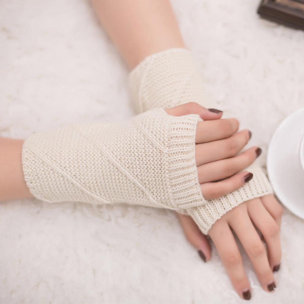 Women Girl Knitted Arm Fingerless Keep Warm Winter Gloves Soft Warm Mitten
