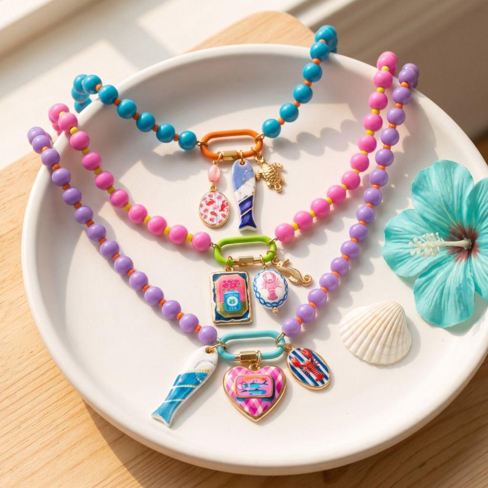 Ornaments Bohemian Resin Beaded Necklace Sea Series Beach Beaded Necklace Holiday