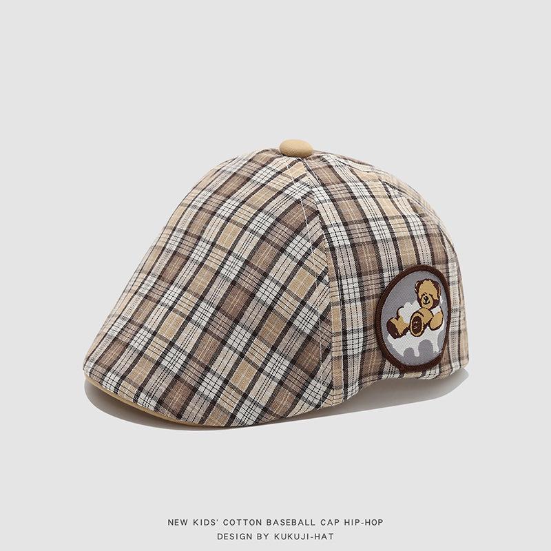 Stylish Unisex Plaid Beret for Infants & Toddlers - Versatile Korean Spring Hat 2026