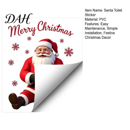 Self Adhesive Bathroom Signs Santa Claus Toilet Sticker, Waterproof PVC Christmas Decal for Holiday Home Decor Stickers Decoration,