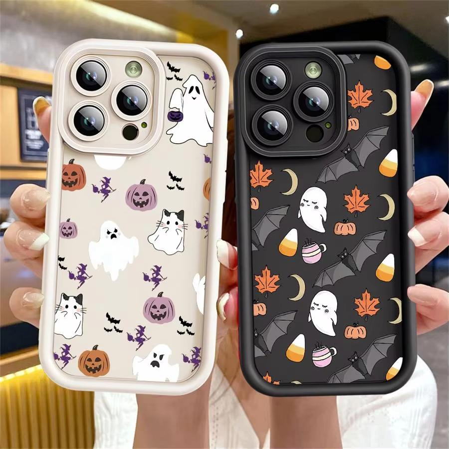 Чехол для Apple iPhone 11 15 Pro Max 14 Plus 13 12 16 Ударопрочный Силиконовый Чехол для Телефона Хэллоуин Тыква Призрак Летучая Мышь