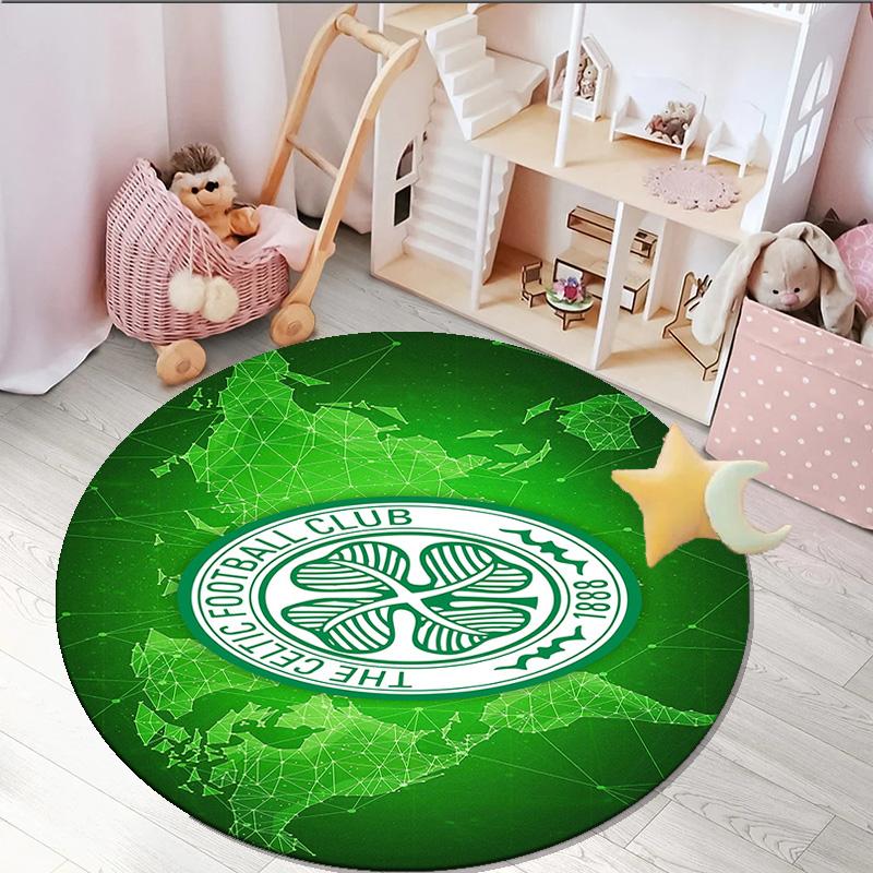 1PC round rug Cel-tic Football Club Crest Printed Round Area Rug ,Rug For Home Office, Round Chair Rug, Decorative Carpet Fan gifts Christmas gift