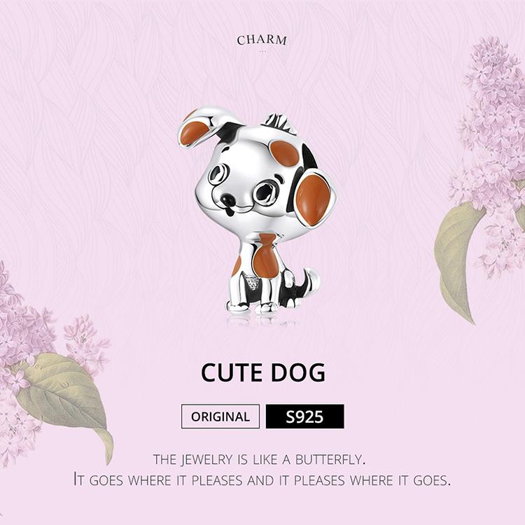 WOSTU 925 Sterling Silver Animal Puppy Cute Dog Bead Charm for Bracelet Women DIY Fashion Jewelry Enamel Pet Bead Accessories