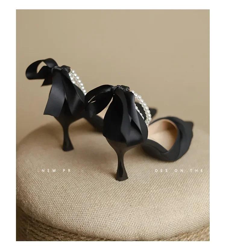 Модные женские элегантные белые босоножки на высоком каблуке, летние туфли на толстой платформе с ремешками на щиколотке и жемчугом, женские туфли-лодочки с кружевным галстуком-бабочкой, роскошные туфли для вечеринок