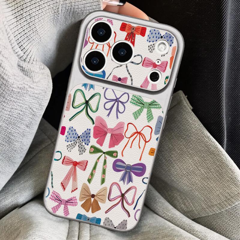 Чехол-шнурок из кожи с принтом разноцветных бантов для iPhone 18 Pro Max Гибридный TPU+PU Противоскользящая мягкая крышка для iPhone 17 16 15 14 13 Pro Max