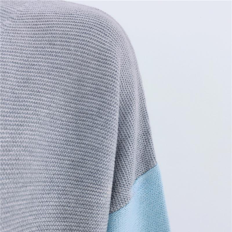 IHUASU Women's Autumn and Winter Models Commuter Large Size Splicing Striped Knitted Cardigan Long Loose Jumper