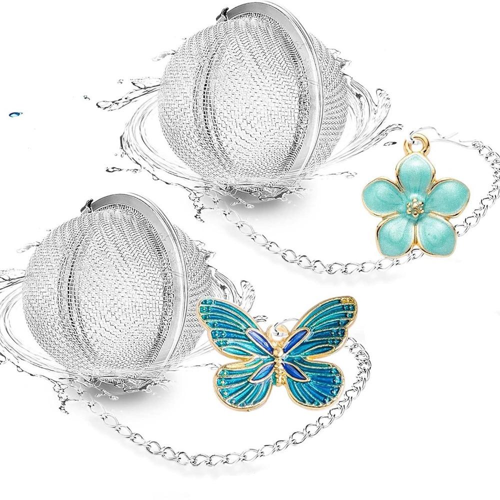 2PCS Stainless Steel Butterfly Bee Chain Tea Infuser Fine Mesh Spice Ball Tea Strainer Soup