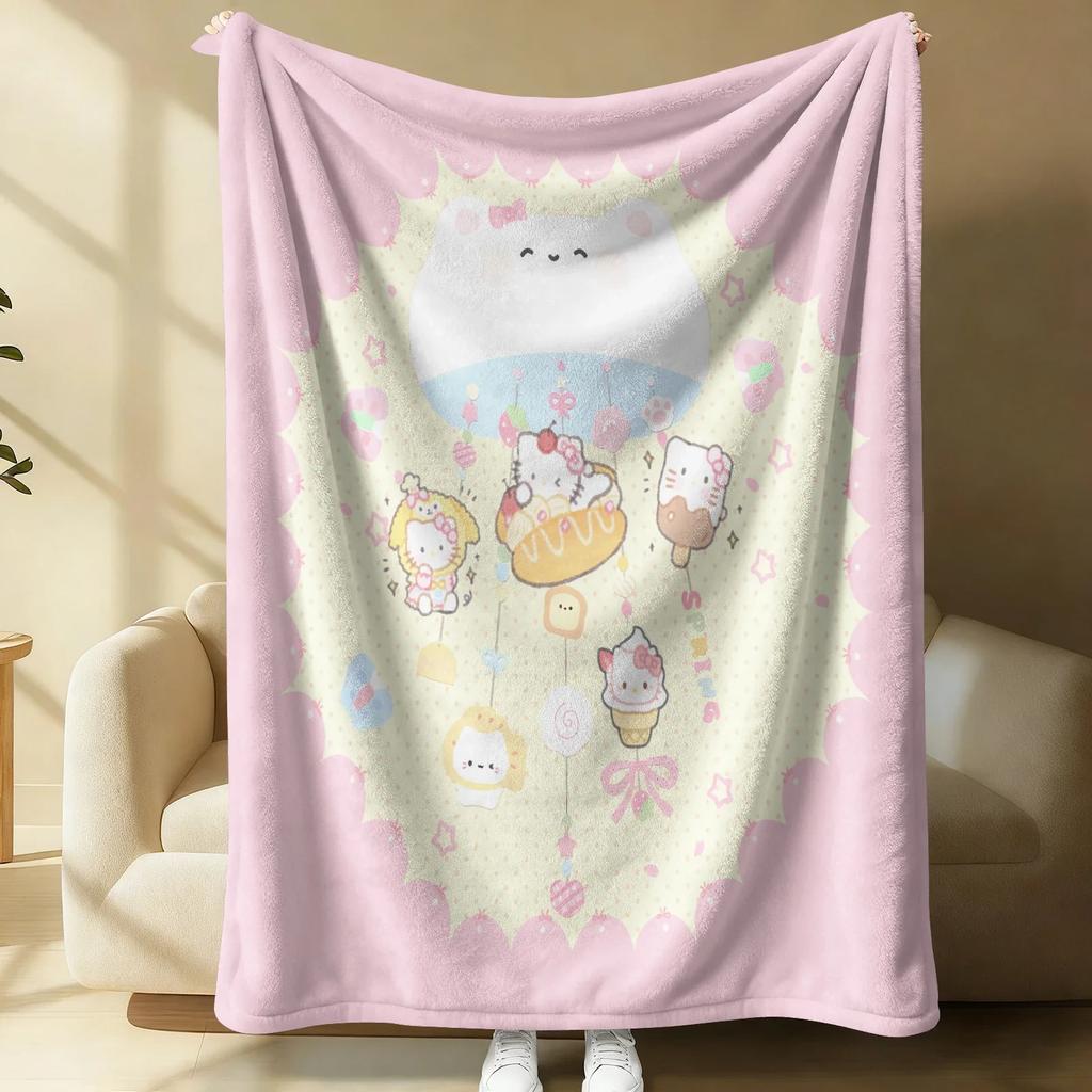 Sanrio Hello Kitty Plush Flannel Blanket Lightweight Throw Pink Gingham Apple Blanket Bed Sofa Cover School Office Nap Shawl