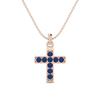 Blue Sapphire Religious Cross Pendant- Sterling Silver