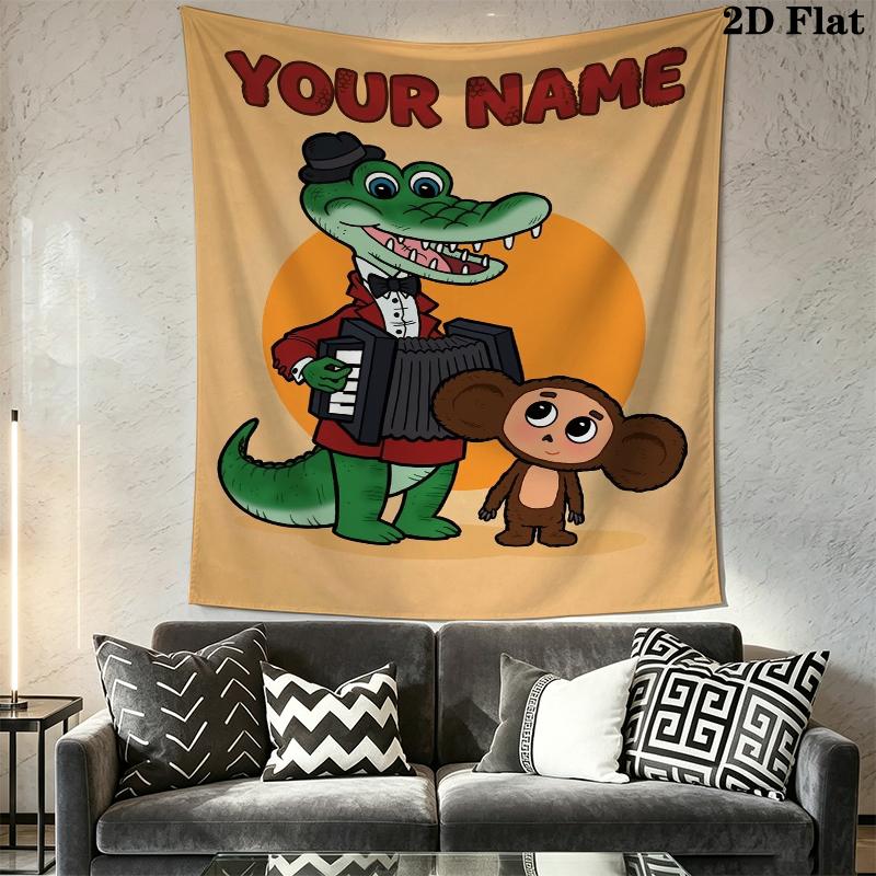 Custom Name Cheburashkas Wall Tapestry Aesthetic Wall Hanging Printed Fabric Blanket Decorative Tapestries for Bedroom Living Room Home Decor