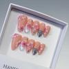 High Quality pink French Golden Three-dimensional ABS Artificial Nails Fashionable Almond Medium Length Pre-Designed 24pcs