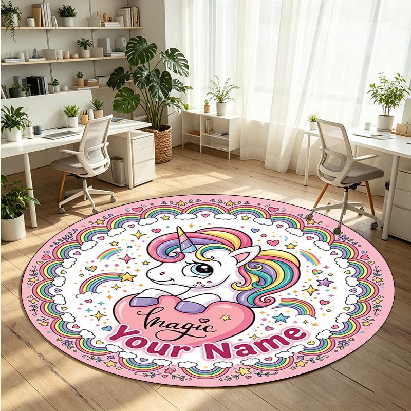 Wild Animals (504) Theme Round Crystal Velvet Rug Custom Name Text Personalized Floor Mat Home Decor Non Slip Crystal Carpet