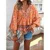 Spring Printed Long Sleeved Shirt Elegant Commuter Women V-neck Top Casual Blouse Vacation Loose Comfortable Street Wear