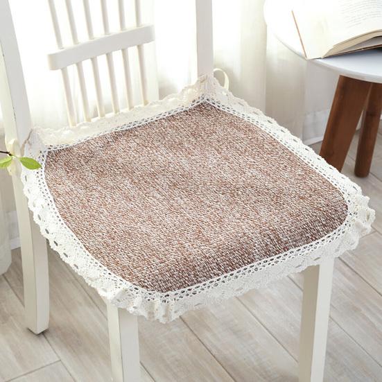 Decorative Seat Mat for Rattan Chairs Cotton Linen Chair Pad with Ties, Striped Plaid Comfortable Pads Patio Lace Trim, Breathable Dining Office Soft