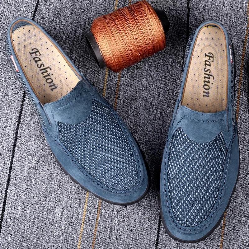 Модные летние мокасины с мягкой подошвой и мягким лицевым покрытием, сетчатая повседневная обувь, легкие мужские туфли без застежек, дышащая обувь для ходьбы на открытом воздухе
