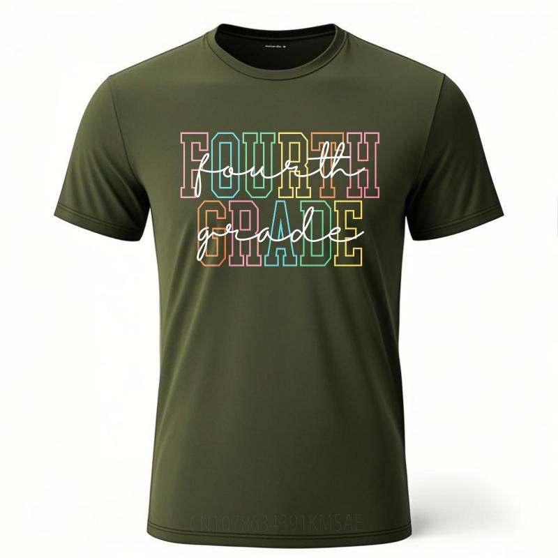 Men Cotton Tshirt Plus Size Summer Unisex T Shirt Fourth Grade Rainbow Outline Text Short Sleeve Printed O Neck Top Tees