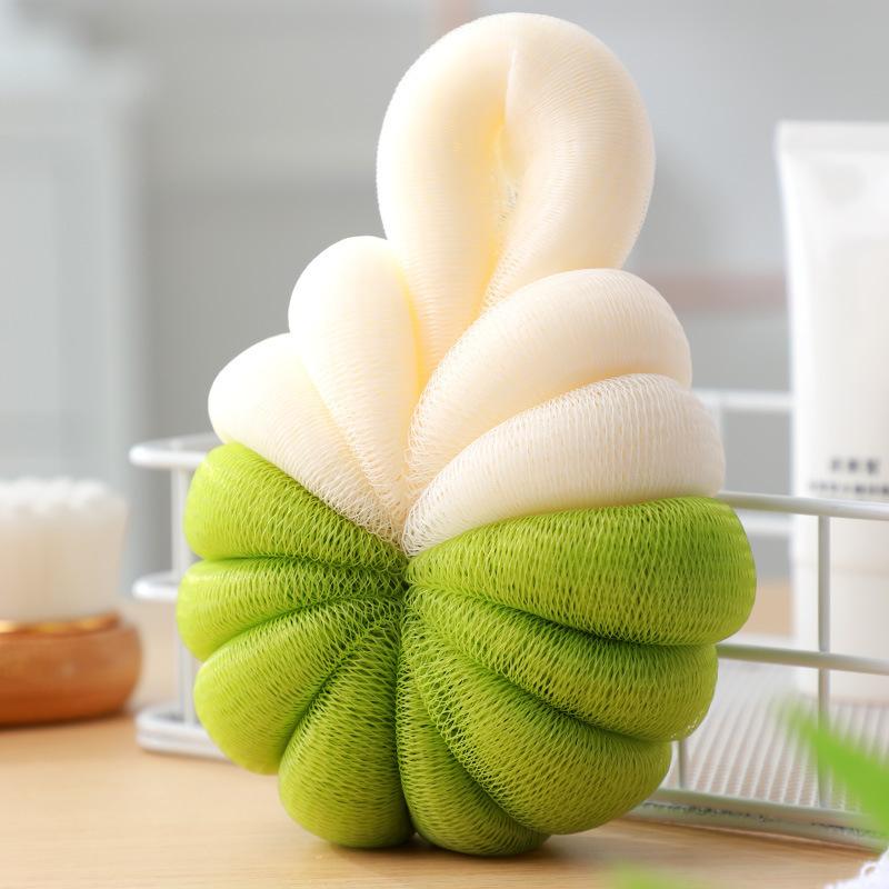 Cute Pumpkin Bath Ball Dual Color Mesh Shower Sponge Soft Body Exfoliating Loofah Scrubber for Bathroom