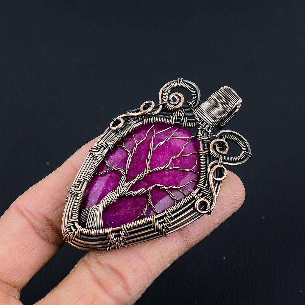 Tree Of Life Ruby Pendant Gemstone Jewelry, 999 Copper Wire Wrapped Handmade Pendant, Latest Design Jewelry