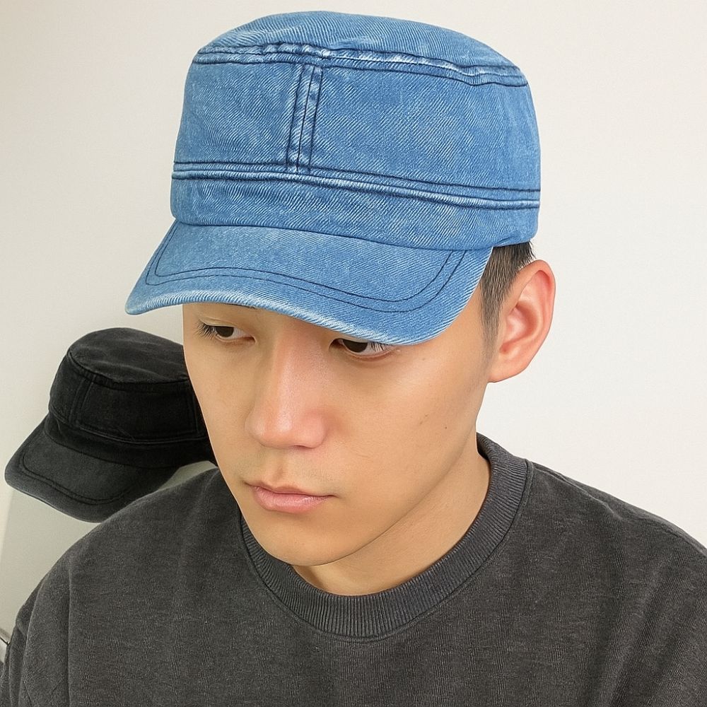 Flat Top Peaked Cap Vintage Cadet Cap Fashion Baseball Hat Travel