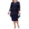 Lady Petticoats Plus Size O-neck High-Waist Plus Size Midi Dress Embroidery Lace 3/4 Sleeve Lady Evening Dress Female Clothing