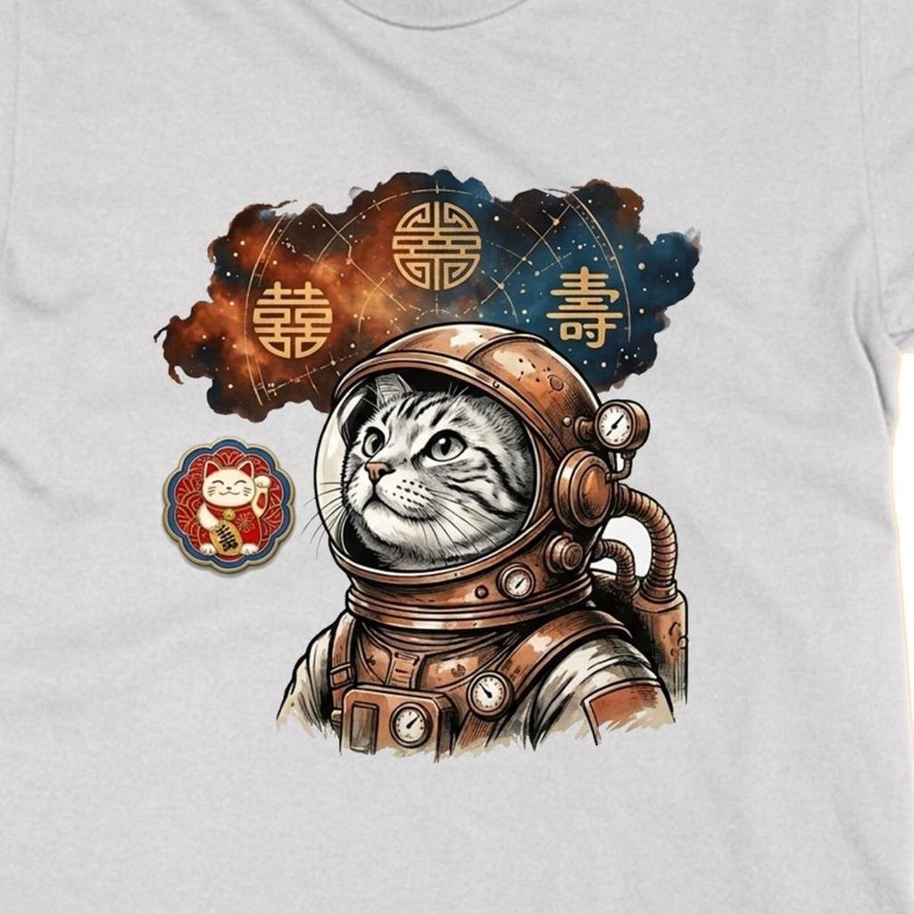 Vintage Japanese Minimalist Retro Space Cat Shirt, Japanese Cat Tee, Sci Fi Cat Gift
