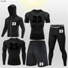 Mens 5-Piece Athletic Set: Quick-Dry Compression Running Gym Workout Pants Top Basketball Shorts Sportswear