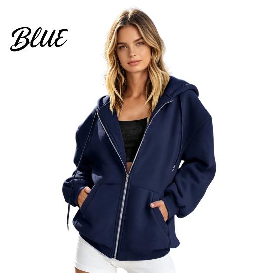 Autumn Winter Outerwear Zip-Up Hoodies for Women, Loose Fit Drawstring Hooded Jacket with Women Full Zip Pocket, Long Sleeve Casual Coat Fall Outdoor