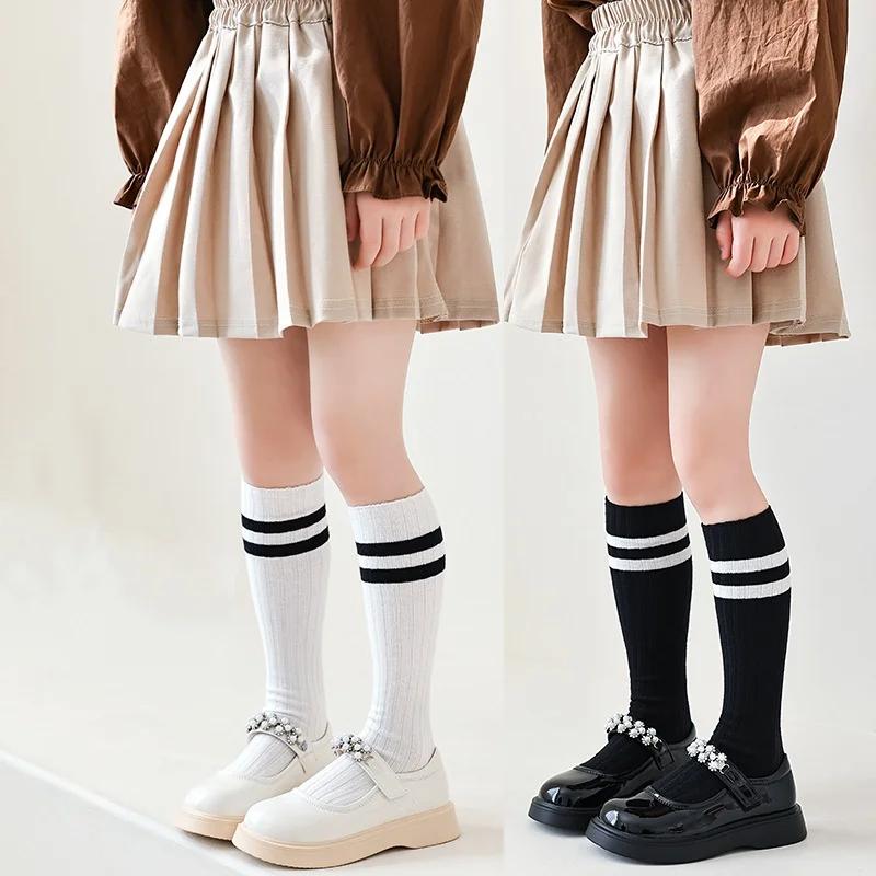 Шикарные спортивные детские носки для мальчиков и девочек, модные корейские простые полосатые носки из телячьей кожи для детей, весенне-осенние мягкие хлопковые школьные носки