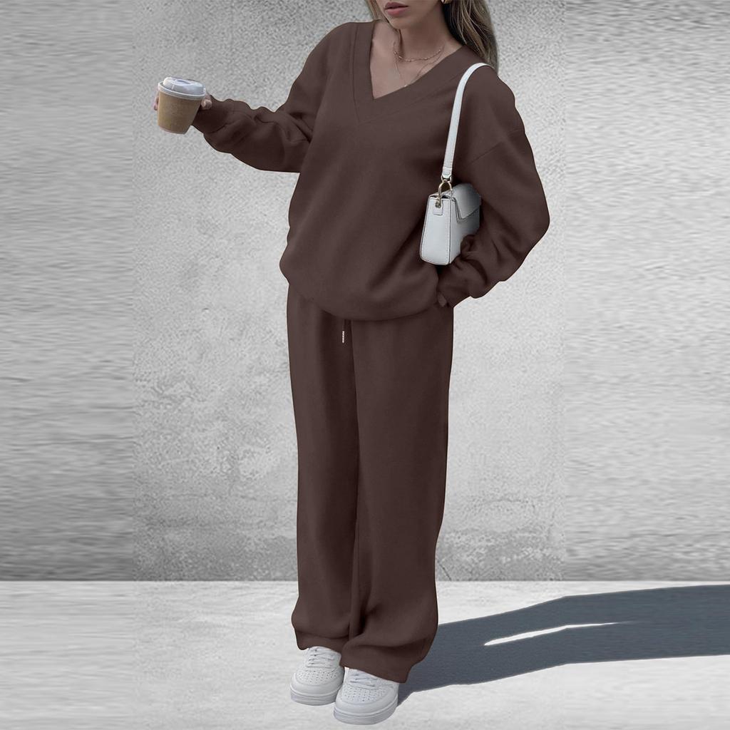 Женский модный повседневный костюм из двух предметов с длинным рукавом, свободные брюки клеш и спортивный комплект