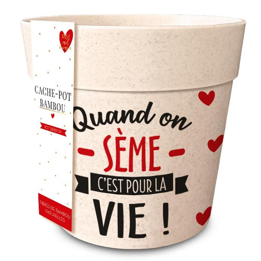 Les Trésors De Lily [R6637] - Bamboo Planter 'Messages' Black Red Beige (When We Sow It Is for Life! ) -  14x12cm