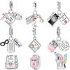 Back To School Charm Beads Copper Schoolbag Sports Watch Learning Earphone Pendant For Bracelet Diy Charms Jewelry