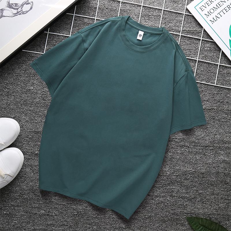Zirunking Long-staple Cotton Short-sleeved T-shirt Unisex Top Youth Casual Solid Color Loose Round Neck Half-sleeved Top CHANGRONG