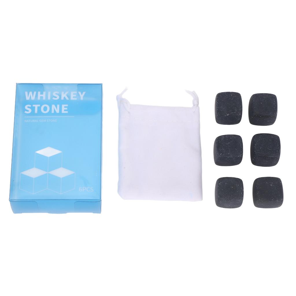 6Pcs Whiskey Stones Cubes Basalt Enhanced Flavor Whiskey Rock Set for Gin Wine Vodka Water Gift
