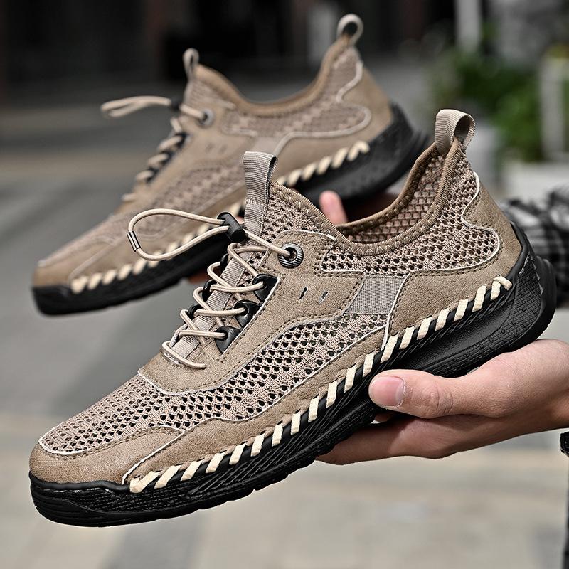 Модные мужские повседневные сетчатые туфли большого размера, дышащие кроссовки ручной работы из воловьей кожи с сетчатой структурой C1165