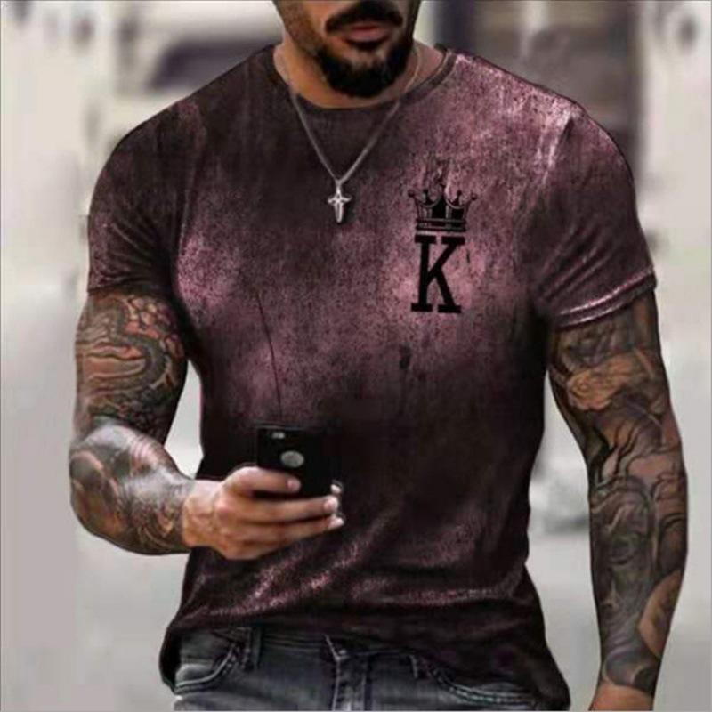 Summer New 3D Digital Printing T-shirt for Men's Letter K Printing Street Loose Round Neck Short Sleeve T-shirt