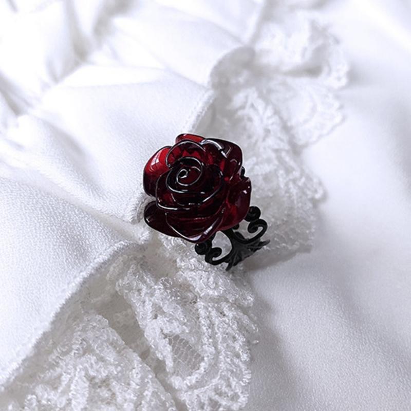 Elegant Red Rose Rings Punk Gothic Flower Adjustable Open Rings Halloween Party Cosplay Rings Jewelry Gifts for Women