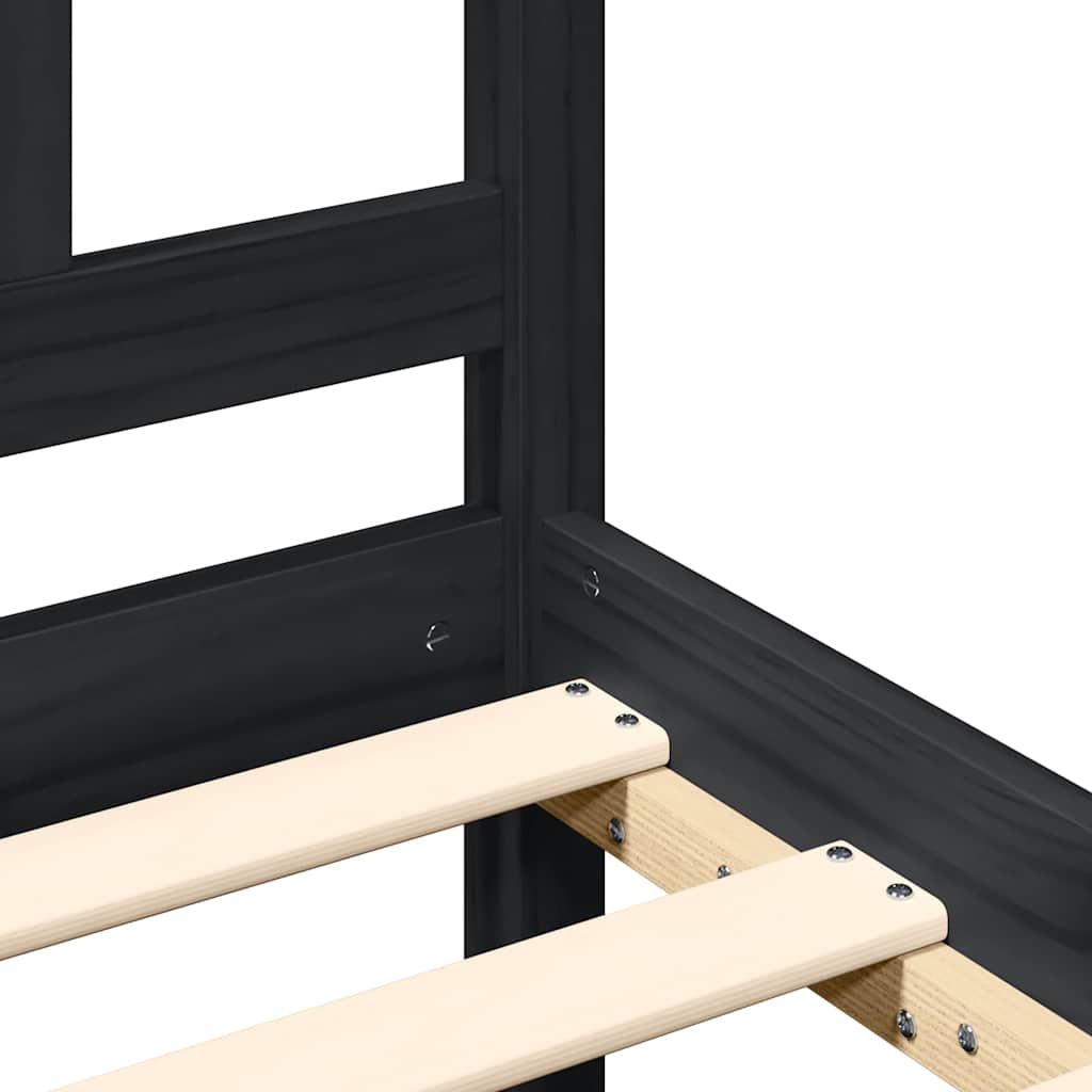 Solid Wood Bed with Headboard Black