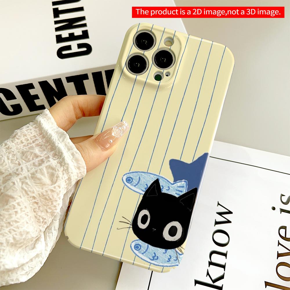 Black Cat with Blue Fishes Wallpaper Phone Case All inclusive film hard phone case, compatible with iPhone 18 Pro Max 17 16 15 14 13 12 11