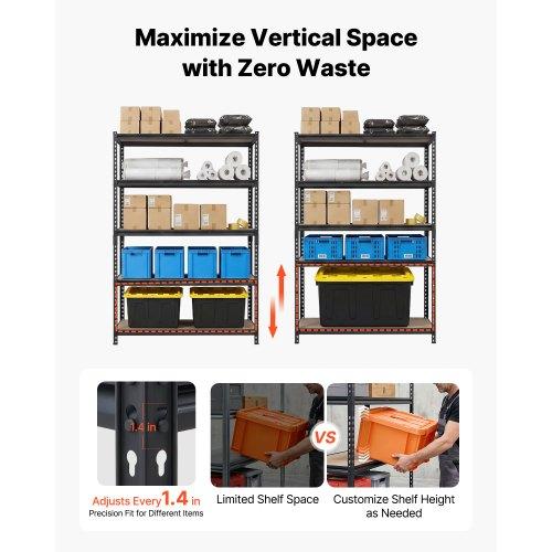 VEVOR Storage Shelves, 5-Tier Adjustable, 1360.8kg Capacity, Heavy Duty Garage Storage Shelving Unit, Metal Utility Rack Shelf