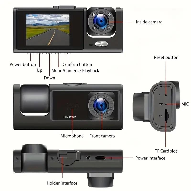 2/3 Camera Dash Cam W/ IR Night Vision Loop Recording & 2" IPS Screen 1080P DVR recorder, video recorder,Car accessories
