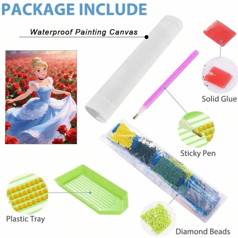 Disney Diamond Art Painting Kit 5D Cinderella Rose Diamond Dot Art Kit Home Wall Decor