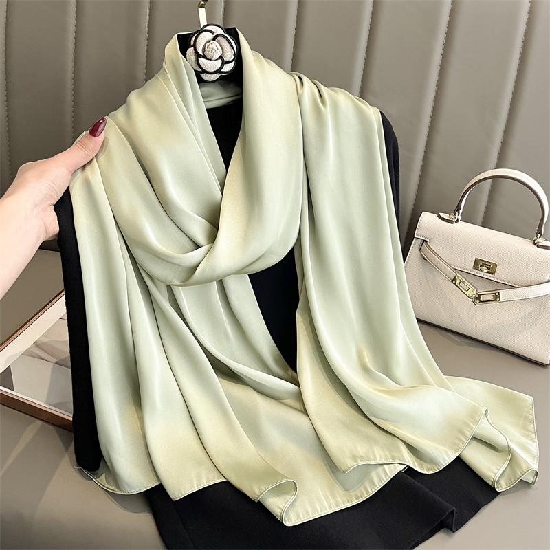 Luxury Gradient Silk Scarf Women Brand Solid Femme Shawls Wraps Bandana Head Foulard Fashion Lady Hijab Wedding Poncho